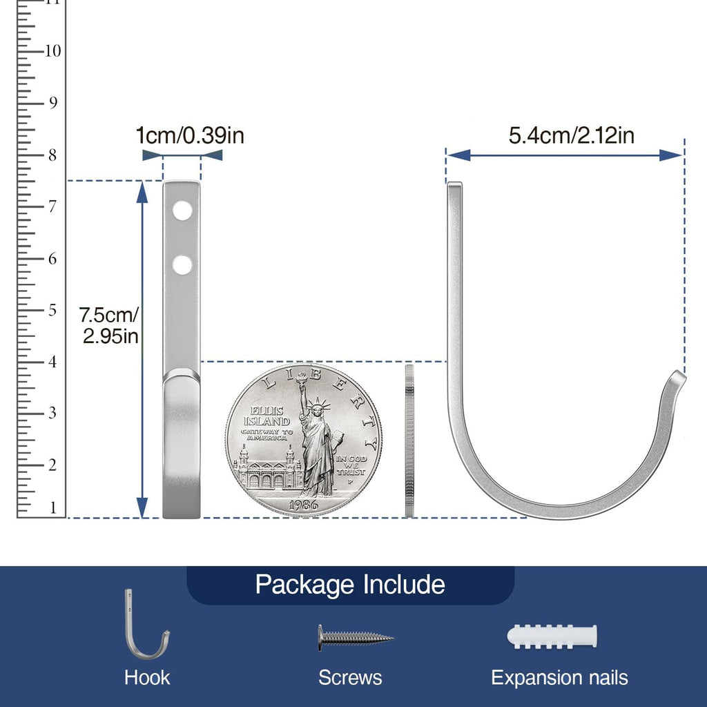 Wall Hooks for Hanging Towel/Coat - 22LB Screw in Metal Hanger Wall Mount, for Outdoor, Closet, Door, Bathrooms, for Backpack, Robe, Silver 5 Pack