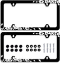 【2Pcs】 Black White Cherry Blossoms License Plate Frame Floral Flowers License Plate Stainless Steel Parts Colorful License Plate Decorative with Screws Size 12.3" x 6.3" Men Women
