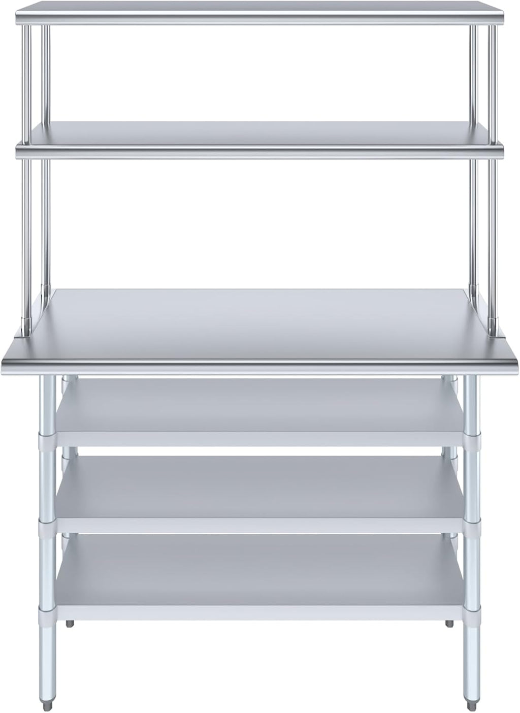 Amgood 18" x 48" Stainless Steel Work Table with 3 Shelves and 12" Wide Double Tier Overshelf | Metal Kitchen Prep Table & Shelving Combo | NSF