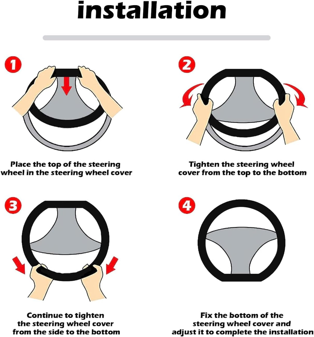 D Shape Car Steering Wheel Cover, Universal 15 inch Stitching Color Anti-Slip Steering Wheel Protector, Red and Black Style (Compact Packaging D Shape)