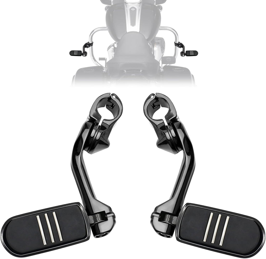 1.25" Highway Footpegs, Motorcycle Adjustable Footrest for Harley Davidson Touring Road King Road Glide Street Glide Electra Glide Dyna Sportster Softail 1 1/4" Engine Guard, Black