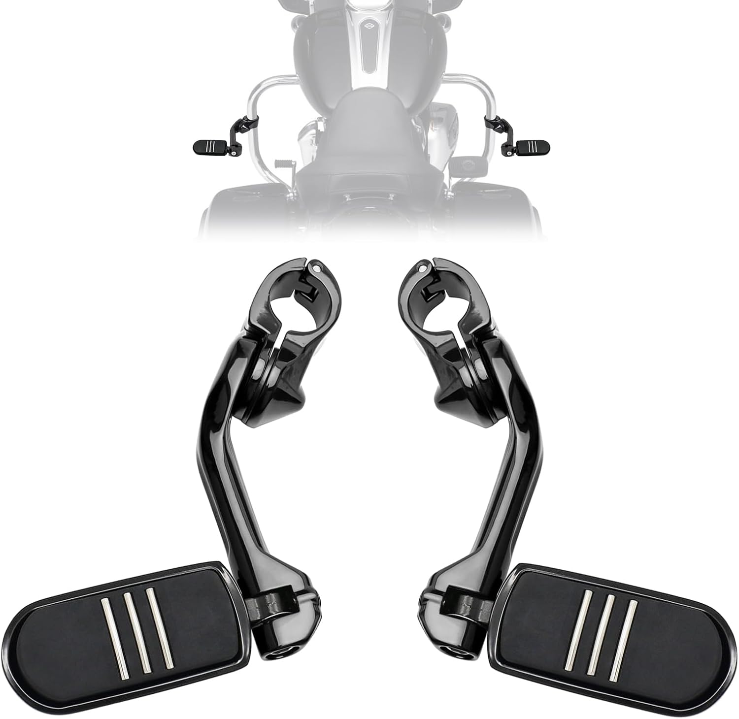 1.25" Highway Footpegs, Motorcycle Adjustable Footrest for Harley Davidson Touring Road King Road Glide Street Glide Electra Glide Dyna Sportster Softail 1 1/4" Engine Guard, Black