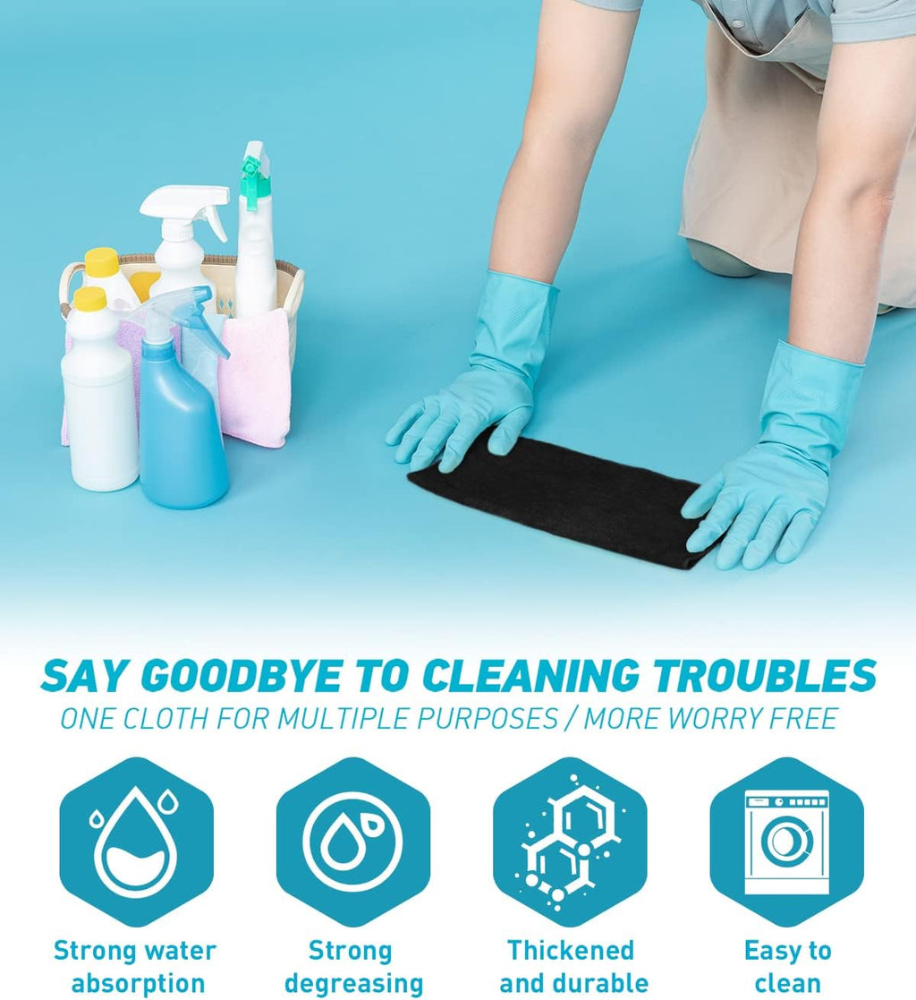 Microfiber Cleaning Cloth-50Pcs (13x13 inch) Ultra Soft Highly Absorbent Rags for Cleaning, Reusable and Lint Free Towels for Housekeeping-Machine Wash (Black)