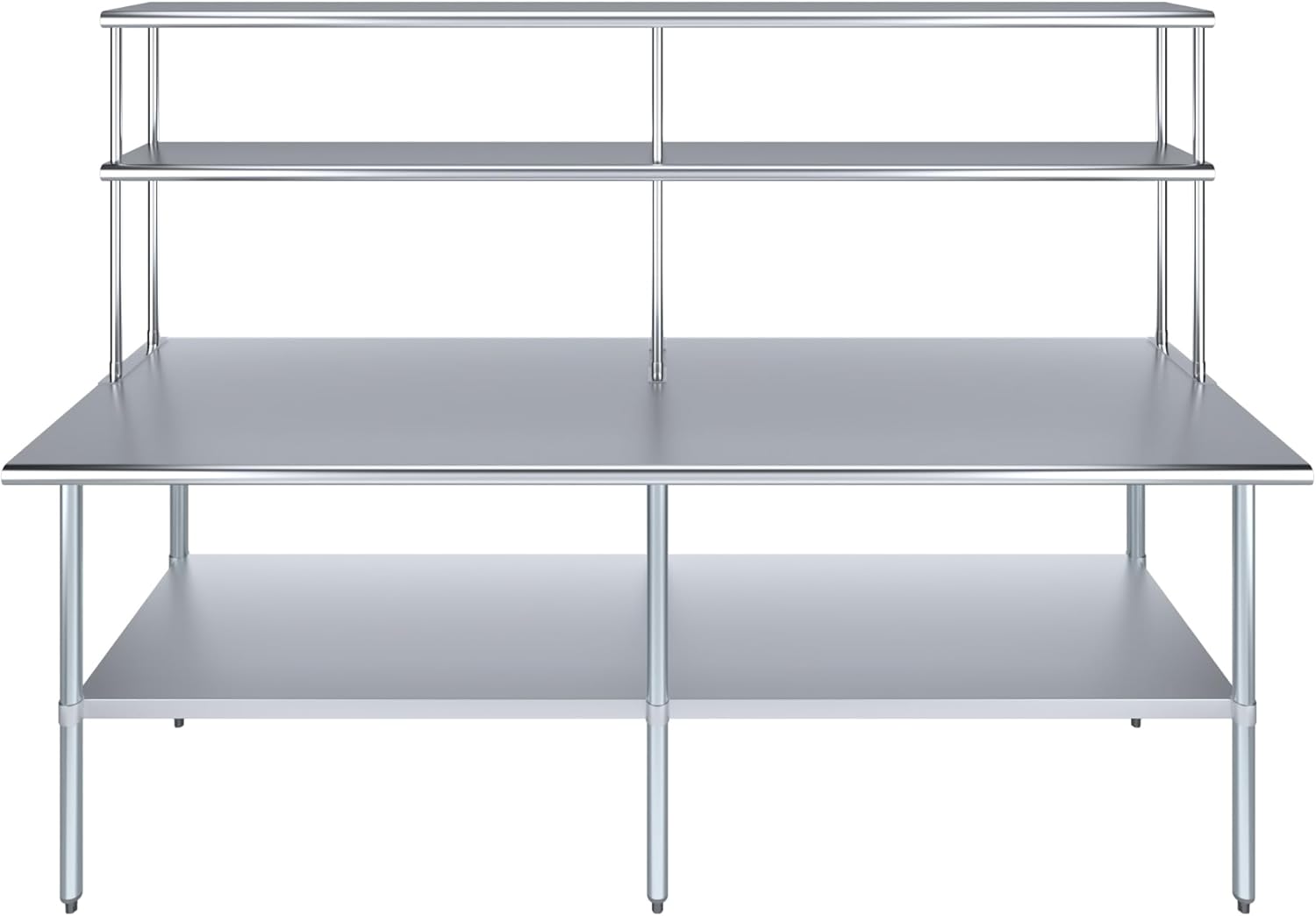 Amgood Stainless Steel Work Table Double Tier Overshelf | Metal Kitchen Prep Table & Shelving Combo (30" x 96" Work Table + 12" Overshelf)