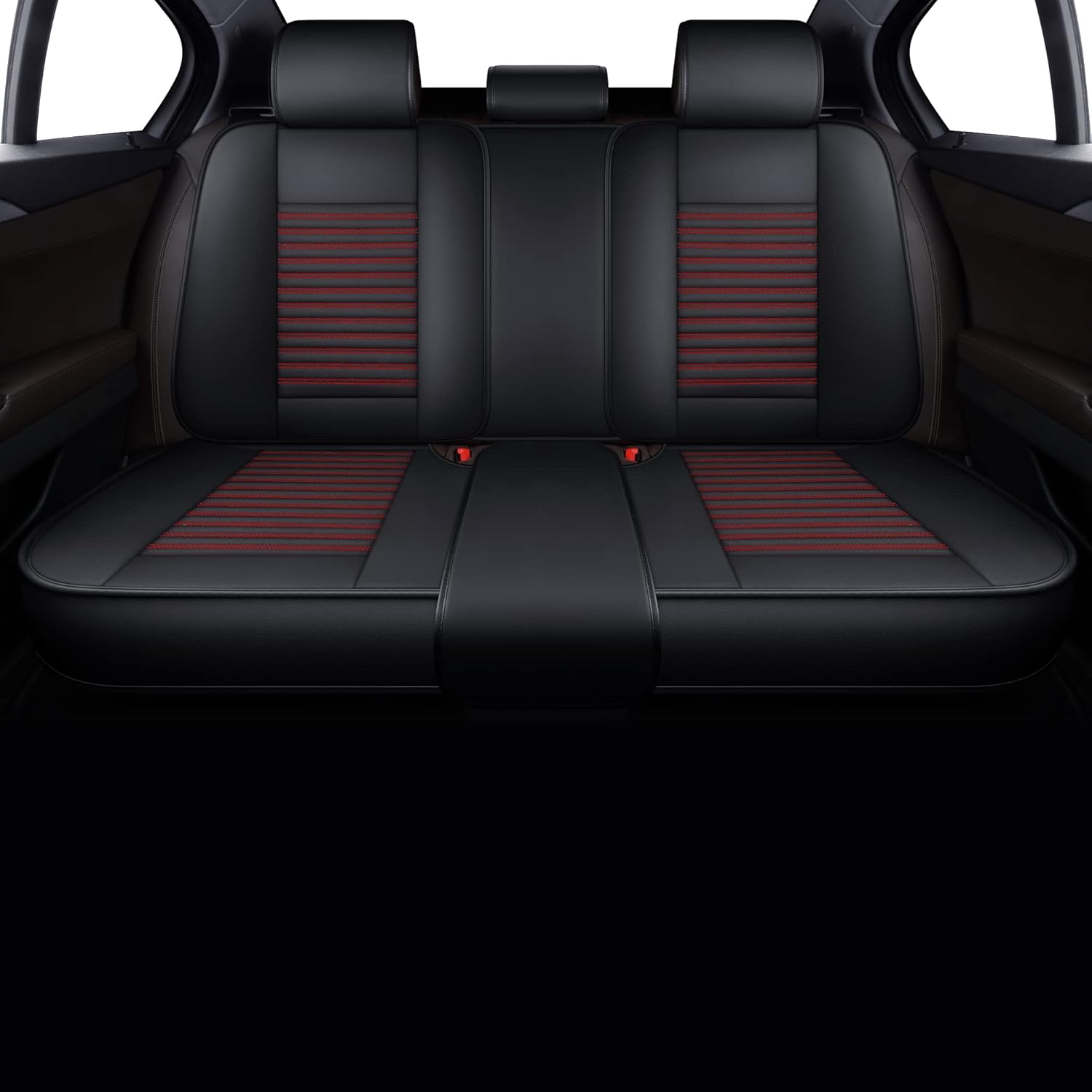 LINGVIDO Leather Car Seat Covers,Breathable and Waterproof Faux Leather Automotive Seat Covers for Cars SUV Pick-up Truck Sedan,Universal Anti-Slip Driver Seat Cover with Backrest (Rear Seat, Red)
