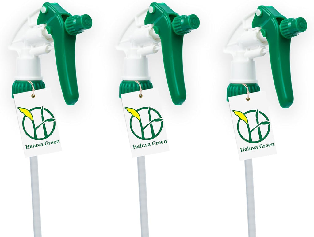 Spray Bottle Nozzle Replacement, Bottle Tops Only - Sprayer Nozzle Triggers for Heavy Duty, Commercial, Home Cleaning Solutions - Fits 8,16,24,32 oz Plastic & Glass Bottles, Green 3 pack