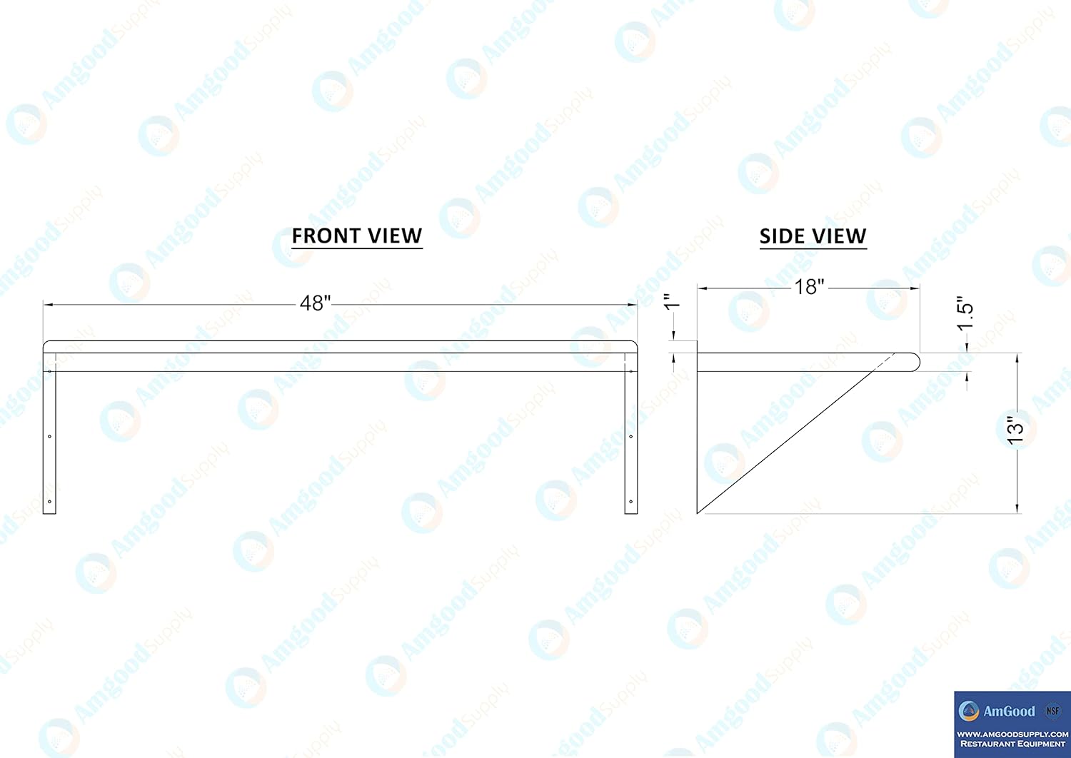 AmGood 48" Long X 18" Deep Stainless Steel Wall Shelf | NSF Certified | Appliance & Equipment Metal Shelving | Kitchen, Restaurant, Garage, Laundry, Utility Room
