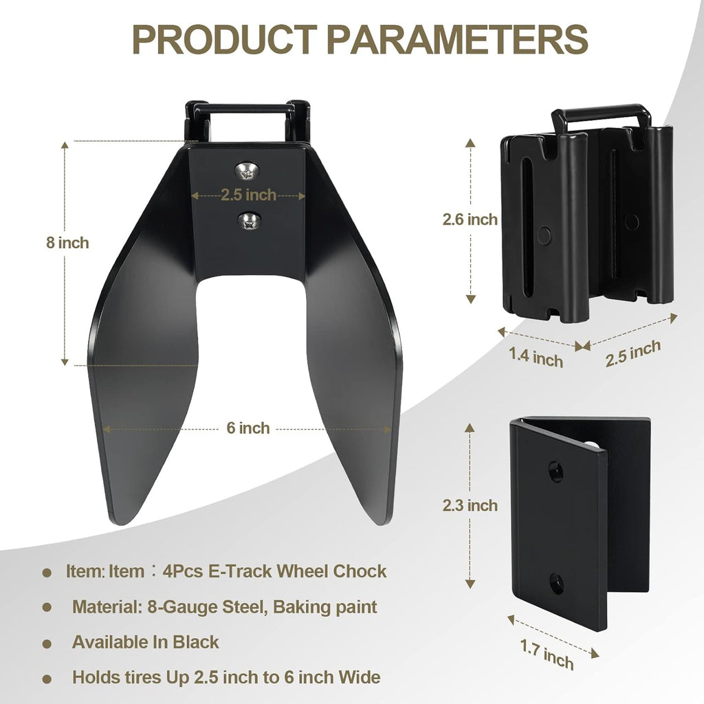 4 Pack E-Track Wheel Chock for E-Track System |E Track Motorcycle Wheel chocks for Dirt Bikes|E-Track Accessories for Enclosed Trailer E-Track Wall Mount Motorcycle Tire for Garages Trailers
