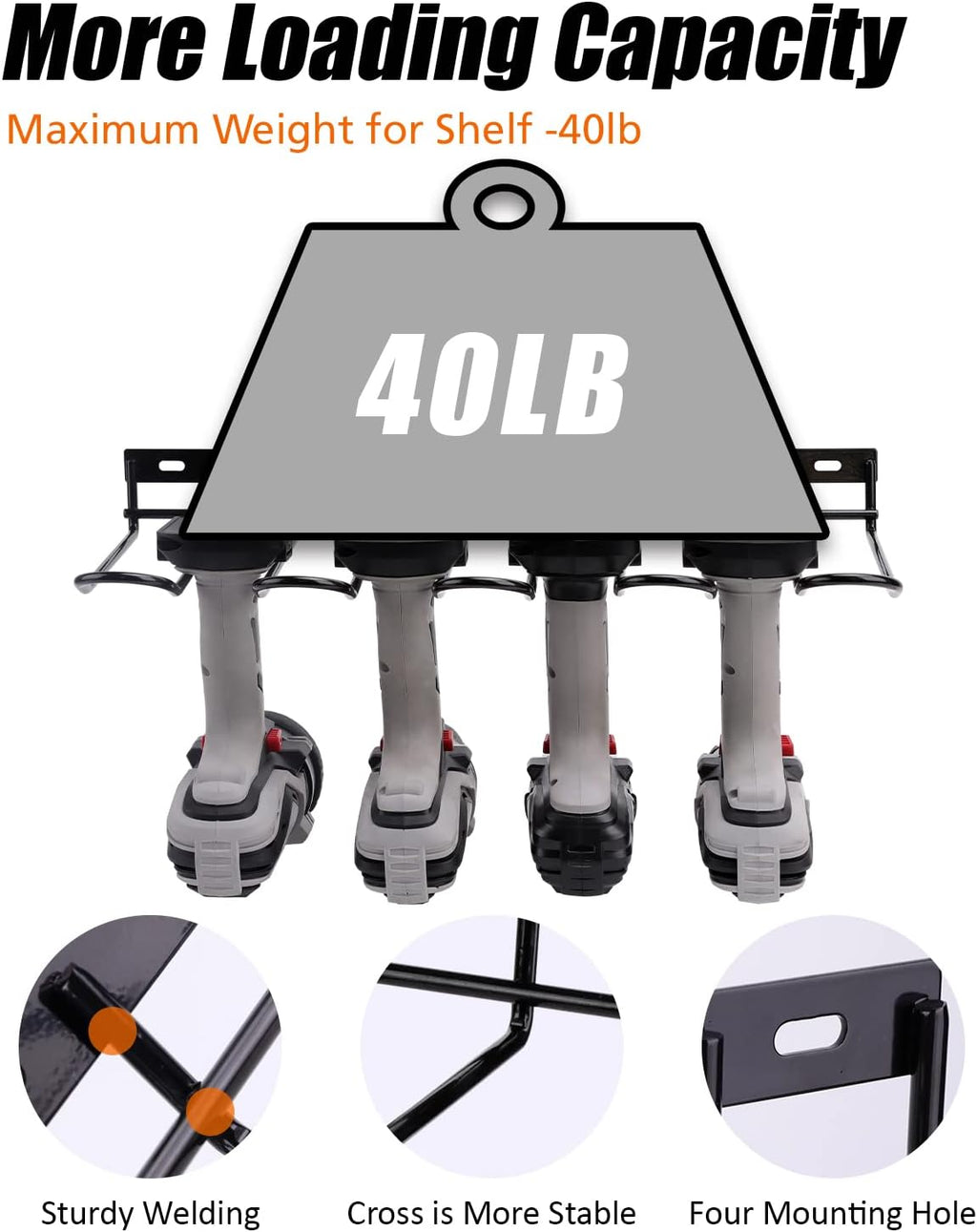 Power Tool Organizer - Wall Mount Style Heavy Duty Tool Shelf & Rack with Compact Design