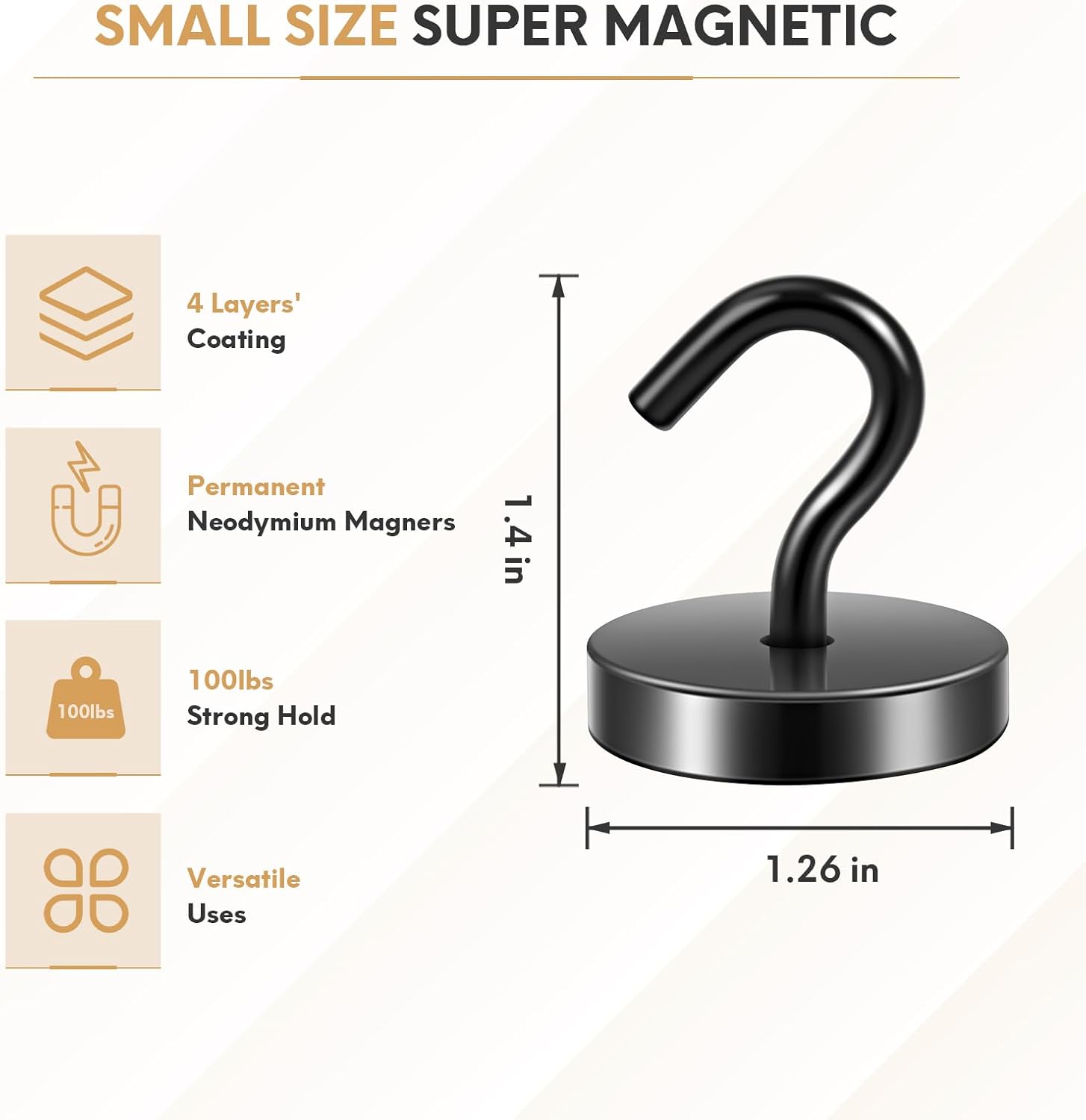 Neosmuk Magnetic Hooks, Cruise Ship Essentials, 120lb+ Heavy Duty Magnetic Hooks for Cruise Cabins, Refrigerator, Grill, Hanging, and Travel | Extra Strong Must-Haves Magnet Hook,Black, Pack of 10