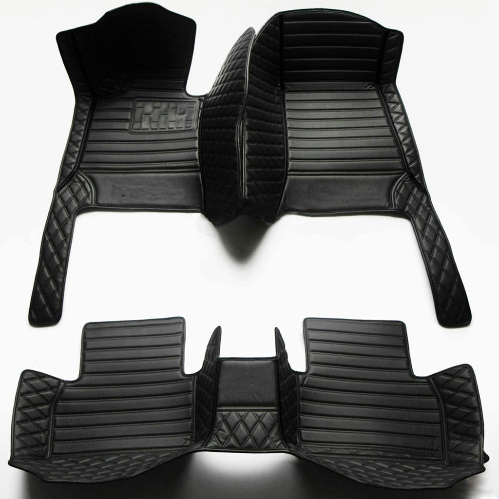 Custom All-Weather Protection Luxury Leather Floor Mats for Cars SUVs Trucks According Anti-Slip Leather Floor mats ﻿ (36,Black and Striped Black)