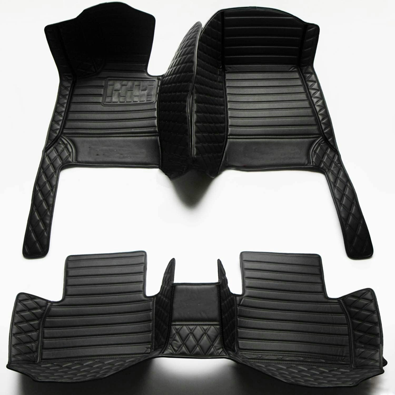 Custom All-Weather Protection Luxury Leather Floor Mats for Cars SUVs Trucks According Anti-Slip Leather Floor mats ﻿ (36,Black and Striped Black)