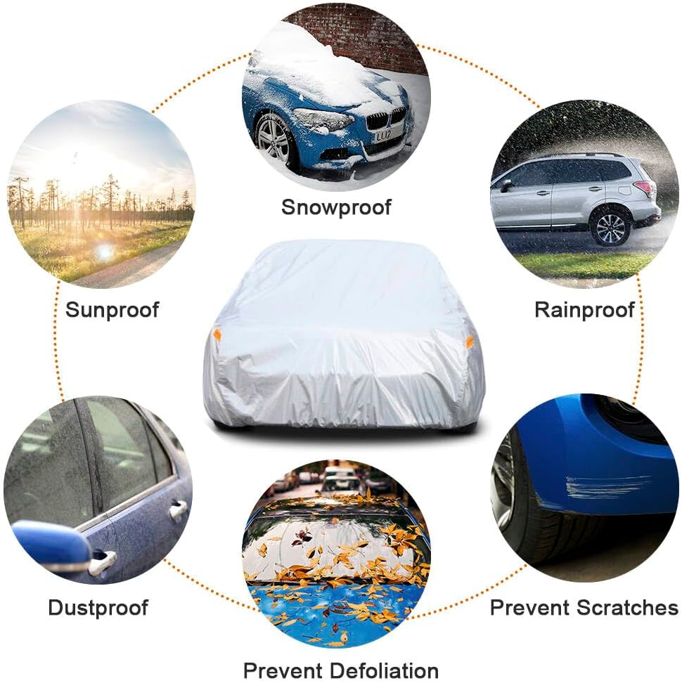 Kayme 6 Layers Car Cover Custom Fit for Dodge Challenger Hellcat (2008-2025) Waterproof All Weather for Automobiles, Outdoor Full Cover Rain Sun UV Protection.Silver