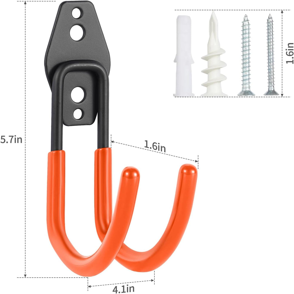 Upgraded Garage Hooks, 6 Pack Heavy Duty Wall Mount Steel Utility Hooks, Storage System Hooks for Power Tools, Garden Hose, Ladder, Bike, Cords, and More