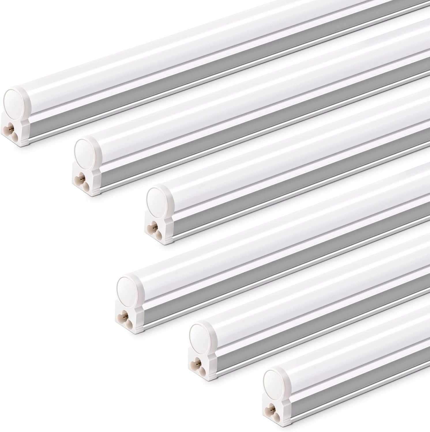 Barrina T5 LED Ceiling Light Fixtures, 2FT, 5000K (Daylight White), 1100LM, 10W, Corded Electric with Built-in ON/Off Switch, Linkable LED Shop Lights for Garage, Workshop, ETL Listed, 6 Packs