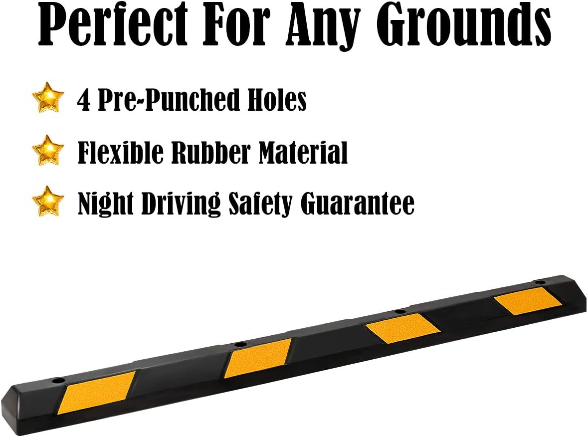 IRONMAX Parking Stopper for Garage, 72" Long Rubber Curb with Yellow Reflective Stripes, Heavy Duty Parking Block Garage Wheel Stop for Car, Truck, RV, Trailer