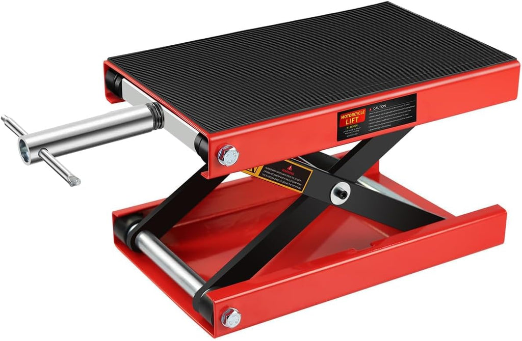 Motorcycle Scissor Jack - 1100LBS Heavy Duty Motorcycle Lift with Safety Lock Pin & Non-Slip Saddle, Manual Crank Handle, 3.7"-18.7" Lift Range for Dirt Bike Stand, Cruiser & ATV Garage Repair