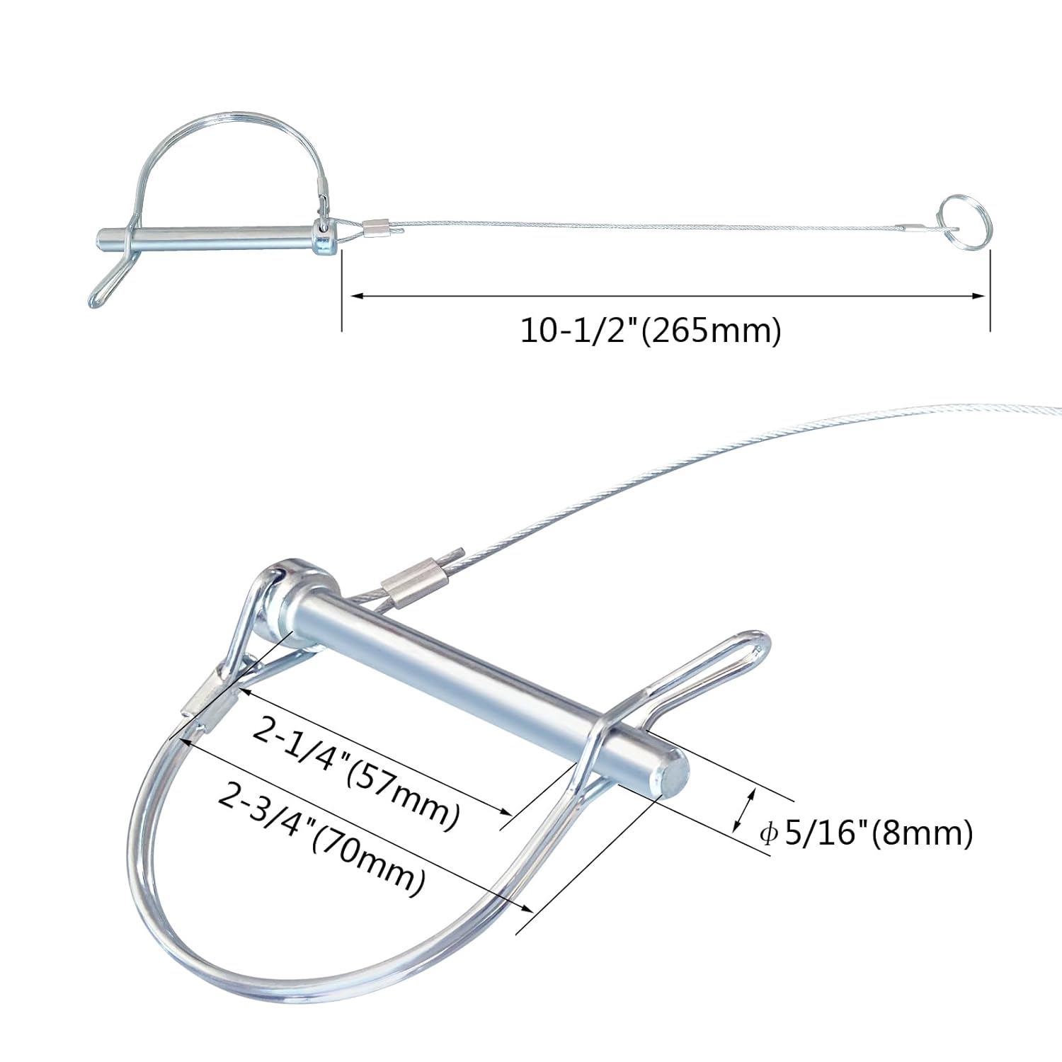 Trailer Coupler Pin 5/16-Inch Diameter x 2-3/4-Inch Long Trailer Pins with Plastic Coating Tether Quick Release Ring - 10Pcs 11-1/2" Length