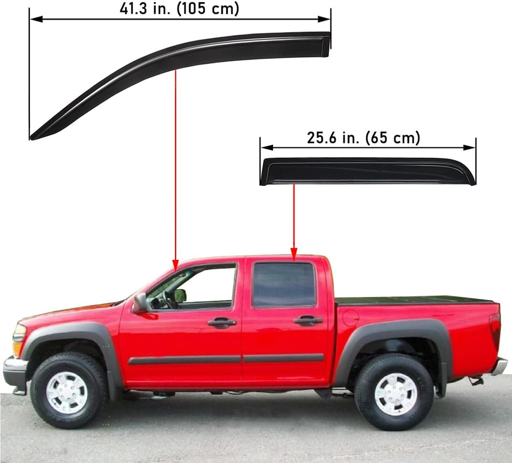 Lightronic Extra Durable Outside-Mount Auto Vent Window Visor, Fits 2004-2012 Chevrolet Colorado & GMC Canyon, Crew Cab Pickup, UV Protection Rain Guard, Original Wind Deflector, Dark Smoke, 4-Pcs