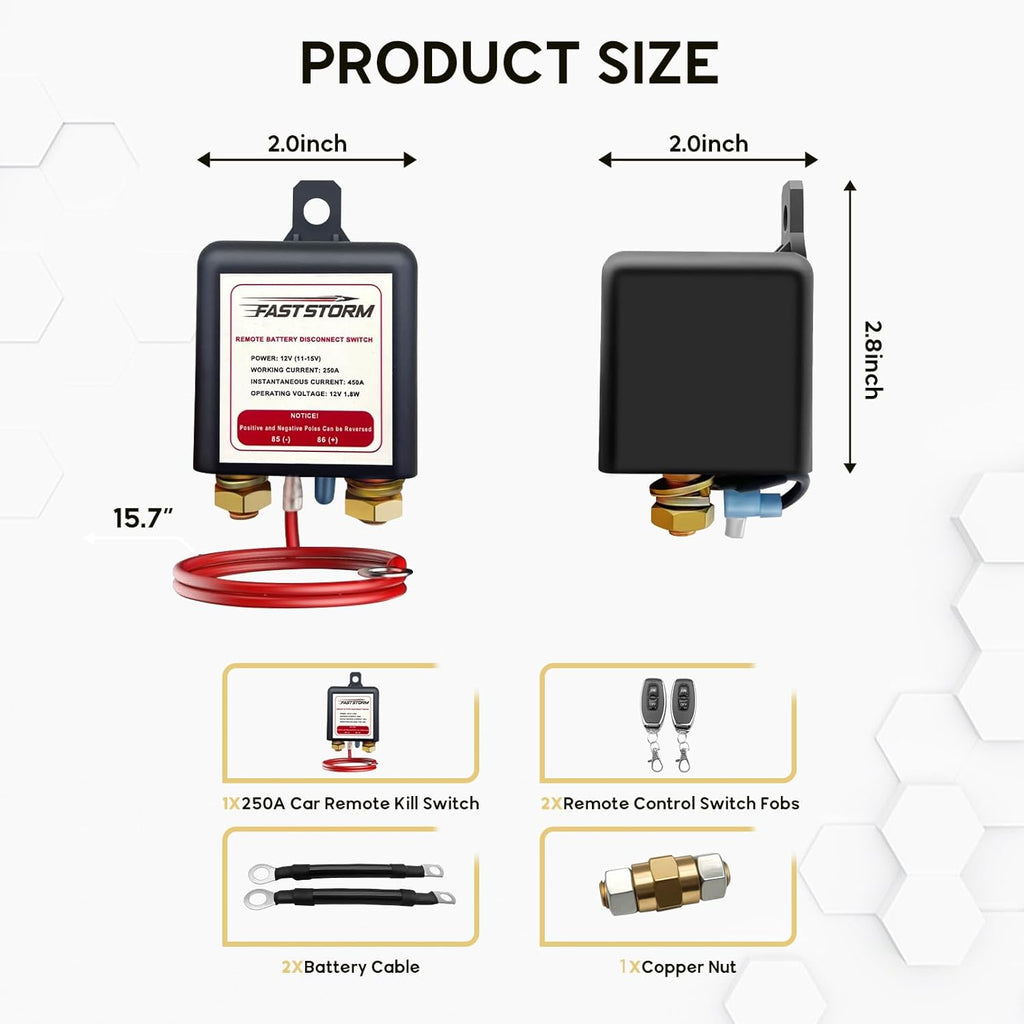 Side Post Remote Battery Disconnect Switch 12V, 250A Negative Battery Cut Off Switch Anti-Theft Kill Switch Kit Upgrade Prevent Battery Drain for Car Truck, RV Auto, Boat,Vehicle etc