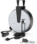 DEWENWILS Metal Extension Cord Reel,30FT Retractable Extension Cord, 16AWG/3C SJTW Power Cord, 3 Electrical Outlets, 10A Circuit Breaker, Wall or Ceiling Mountable for Workshop, Garage, UL Listed