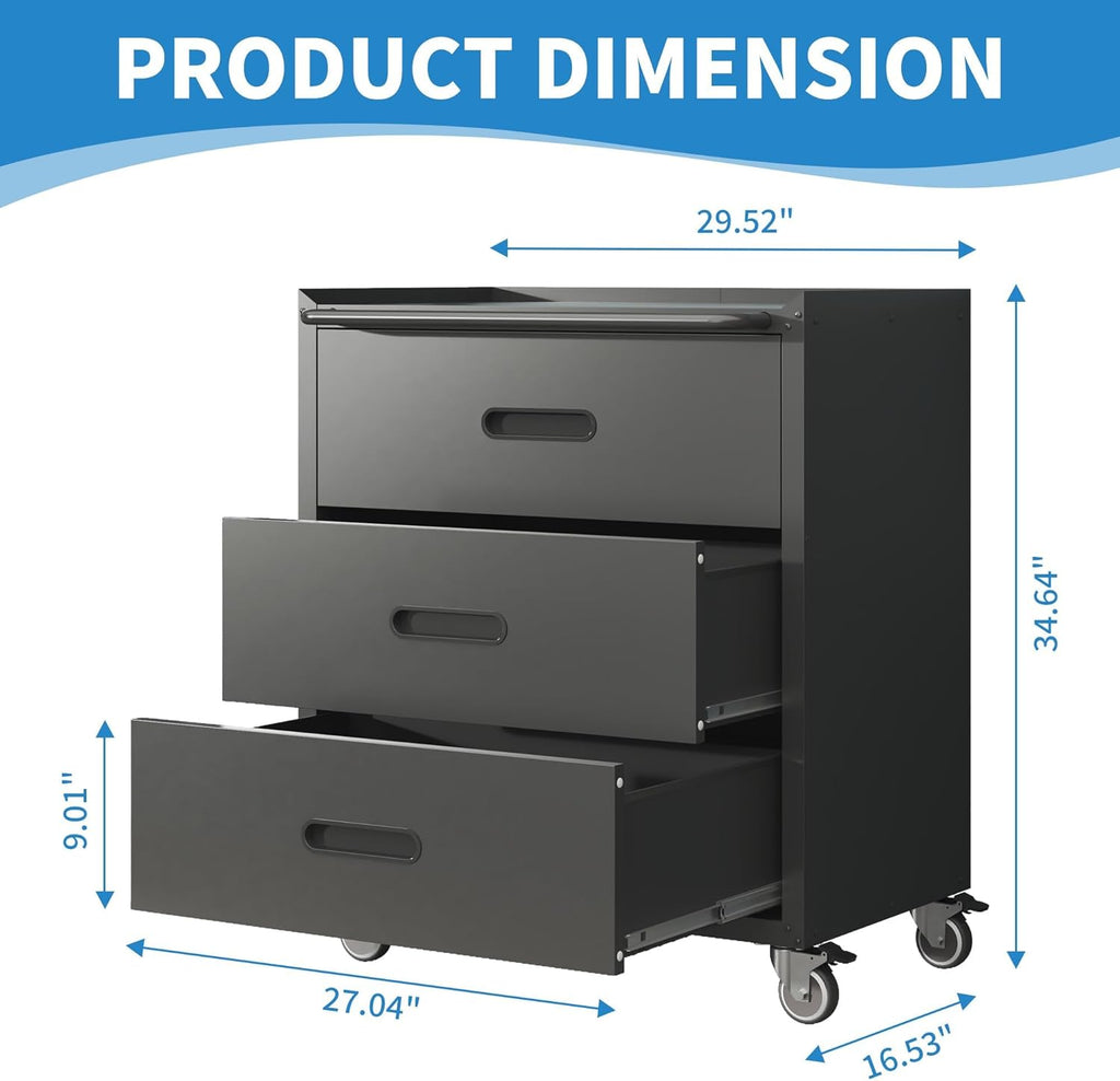 Metal Tool Cabinet,Garage Storage Cabinet System,Wall Cabinet & Locking Rolling Tool Cabinet with Doors and Adjustable Shelves,Steel Tool Cabinets for Home,Office (2 Pcs-StyleC, Black)