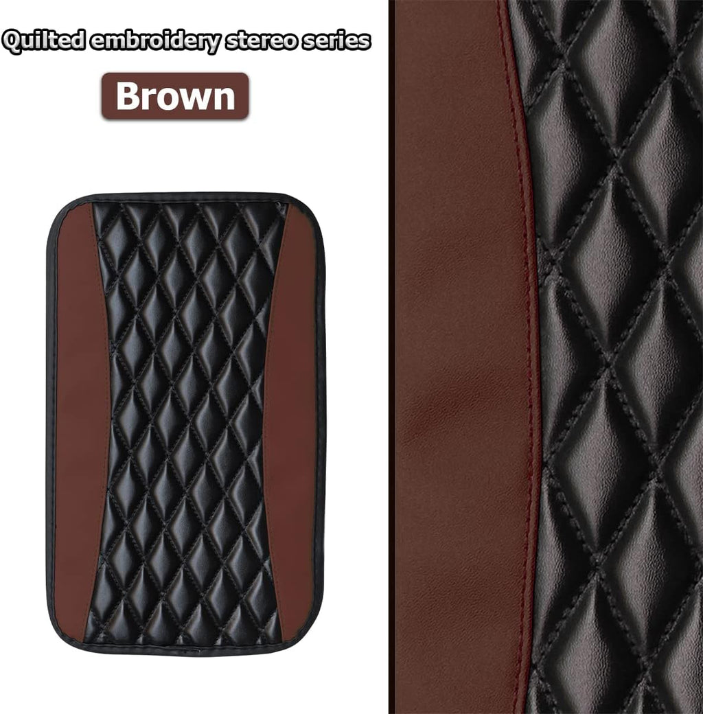 Car Center Console Cushion Pad, Universal Leather Waterproof Armrest Seat Box Cover Protector,Comfortable Car Decor Accessories Fit for Most Cars, Vehicles, SUVs (Brown)