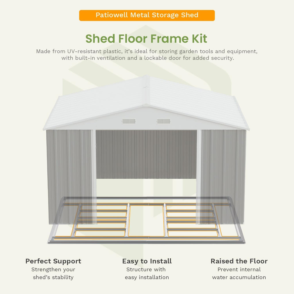 Patiowell 10 x 12 FT Metal Storage Shed for Outdoor with Floor Frame, Steel Yard Shed with Design of Lockable Doors, Utility and Tool Storage for Garden, Backyard, Patio, Outside use, Grey