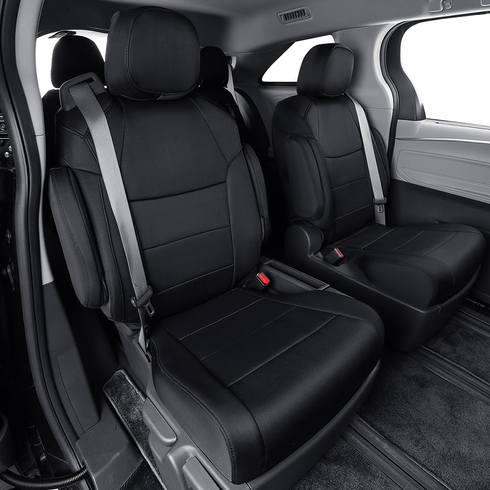 EKR Sienna Seat Covers for 2011-2020 Toyota Sienna L,LE,XLE,Limited,7 Seats,2nd Row Captain Seats W/NO Legrest,Waterproof Car Seat Cover Full Set,Car Seat Protectors- Three Row,Neoprene (Black)