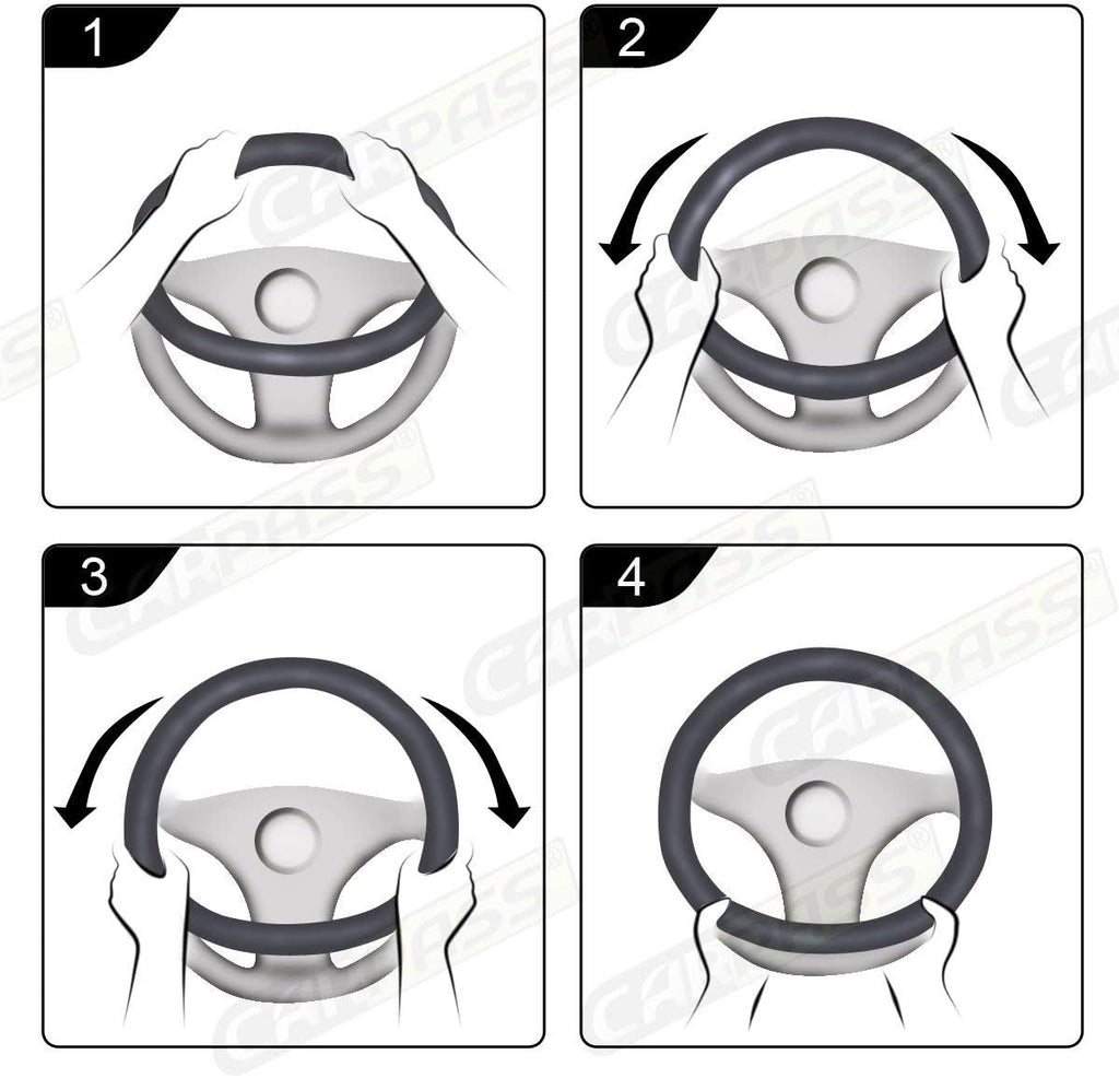 CAR PASS Rhombus Leather Universal Steering Wheel Cover, Fit for Suvs,Trucks,Cars,Sedans,Vans (Black&Red)