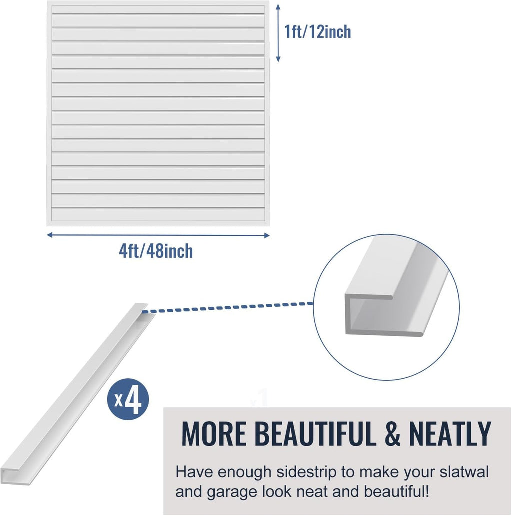 Slatwall Panel Garage Organizer PVC Slatwall Heavy Duty Wall Mounted Rack, Interlocking Slat Wall Panels for Tool Organization Peg Board(White 4 x 4 ft)