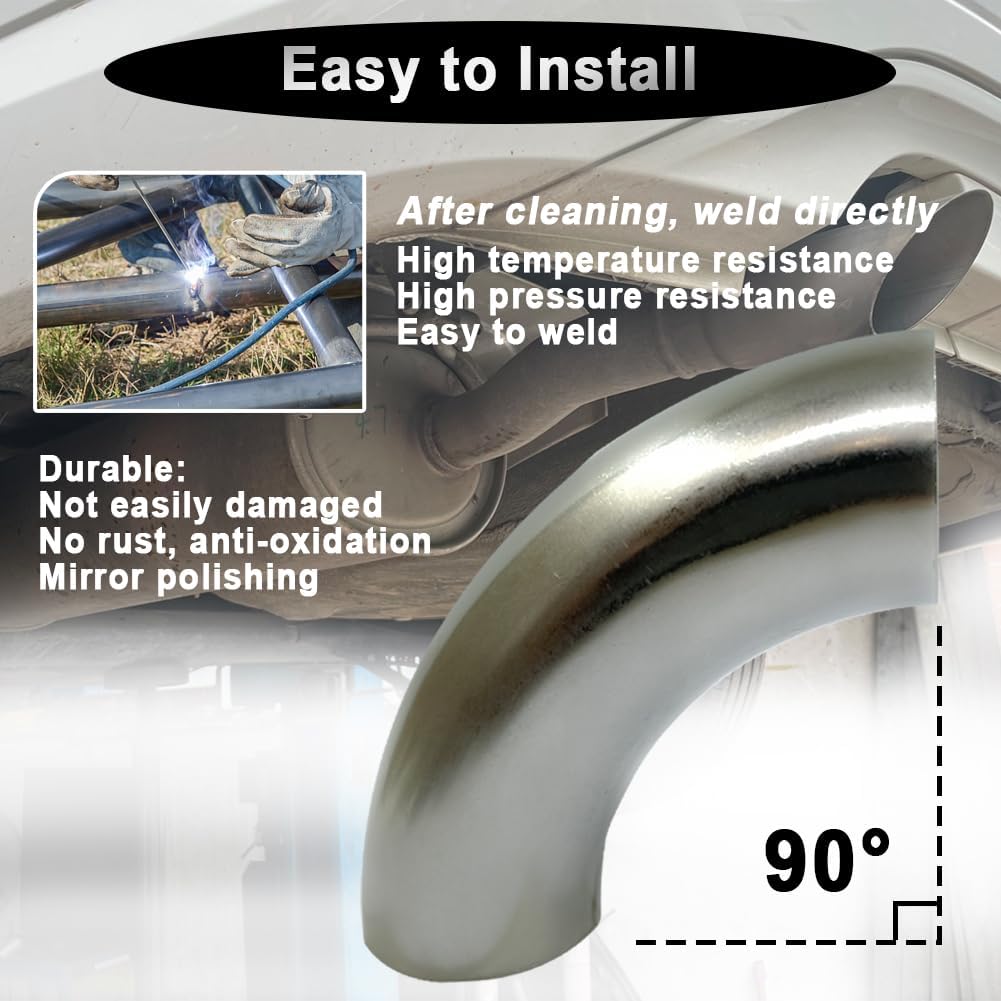 OD 1 Inch 90 Degree Stainless Steel Bend Tube 1” Exhaust Elbow Pipe for Car Modified Exhaust System 1" Piping Silver Tone，Stair Handrail (1pcs)