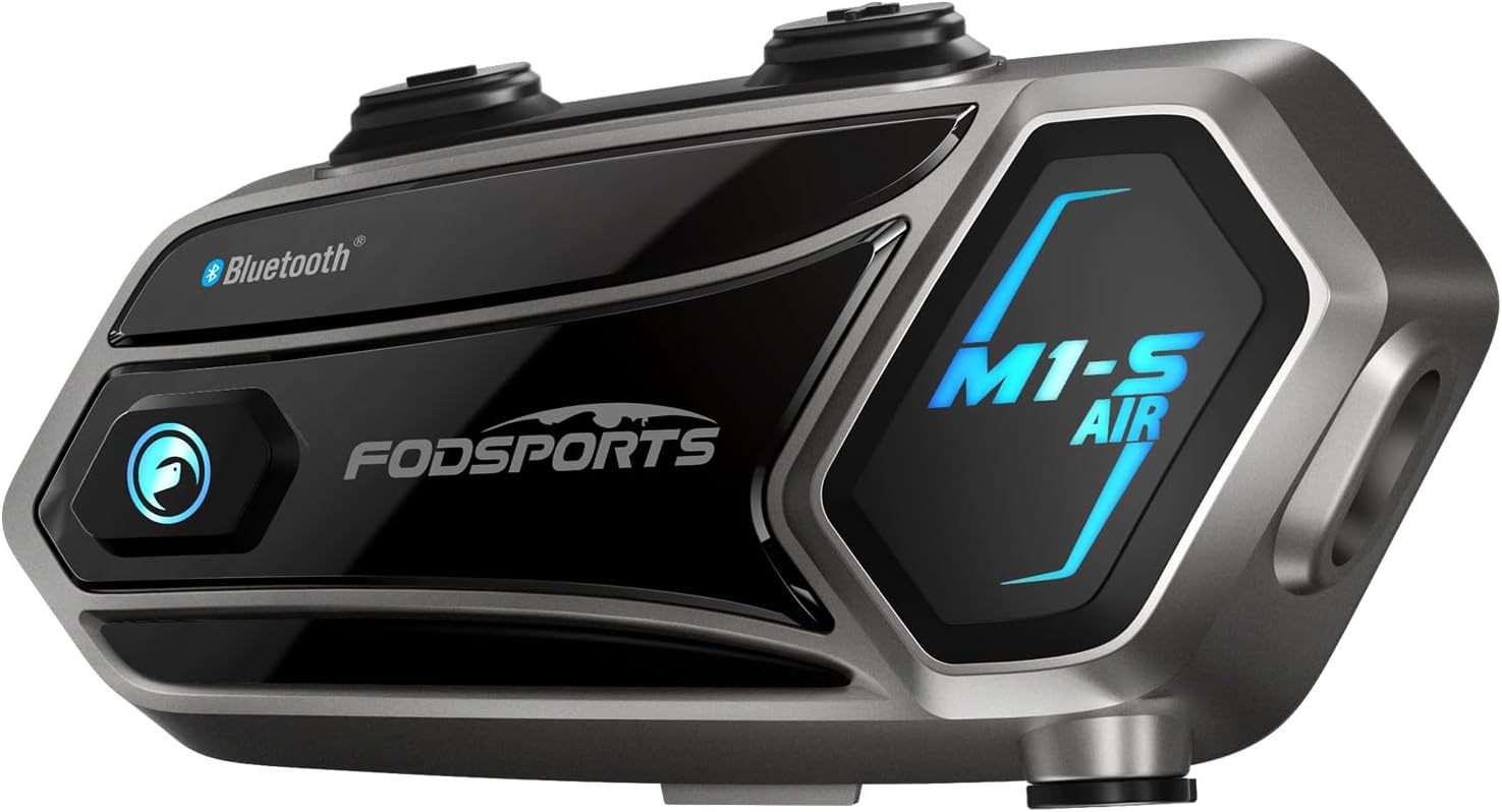 Fodsports M1-S Air Motorcycle Bluetooth Headset with Music Sharing, 4-Way Motobike Intercom, 1000 m Group Helmet Communication System, Quick Pairing/FM Radio/Handsfree/Stereo Music(1 Pack)
