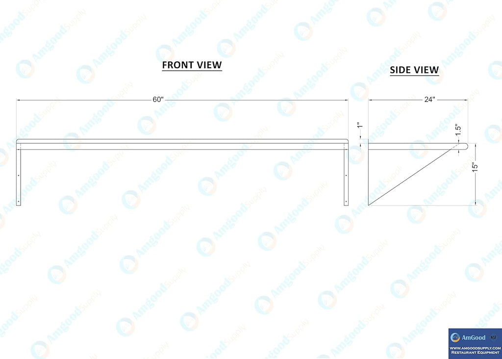 AmGood 60" Long X 24" Deep Stainless Steel Wall Shelf | NSF Certified | Appliance & Equipment Metal Shelving | Kitchen, Restaurant, Garage, Laundry, Utility Room