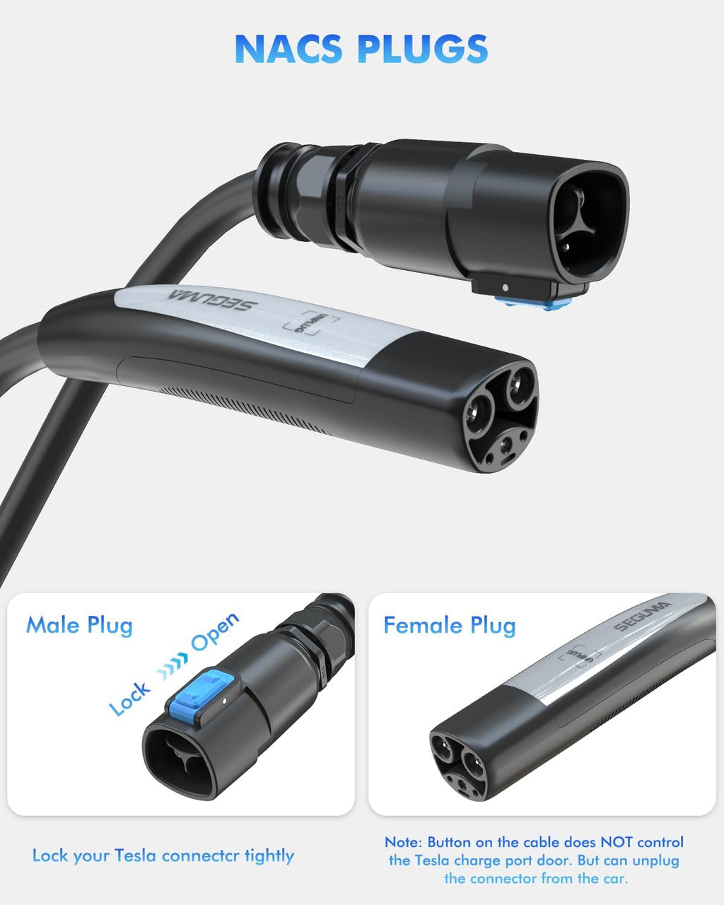 EV Charger Extension Cable for Tesla, 50Amp 40ft Up to 240V 12kW, NACS Plug EV Extension Cord for Tesla Wall Connector/Destination Charger, Compatible with Model Y/X/3/S (Not Fit Tesla Mobile Charger)