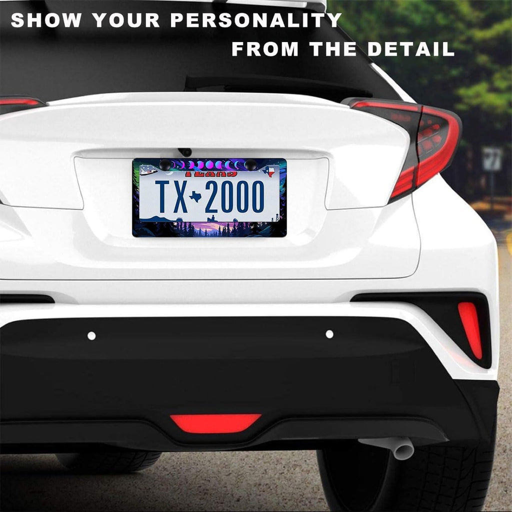 1Pcs Moon and Forest License Plate Frame, Purple Forest Moon License Plate Cover Tag Plate Bracket Holder for Men and Women (Moon Phases Aurora Forest)