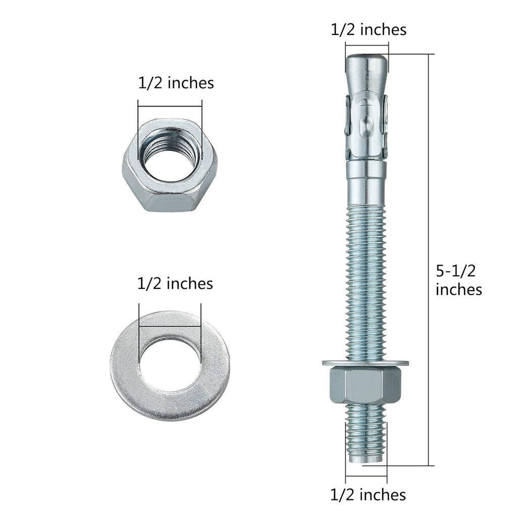 1/2x5-1/2 30Pcs Inch Standard Fasteners for Heavy-Duty Zinc Wedge Anchors for Cement and Concrete
