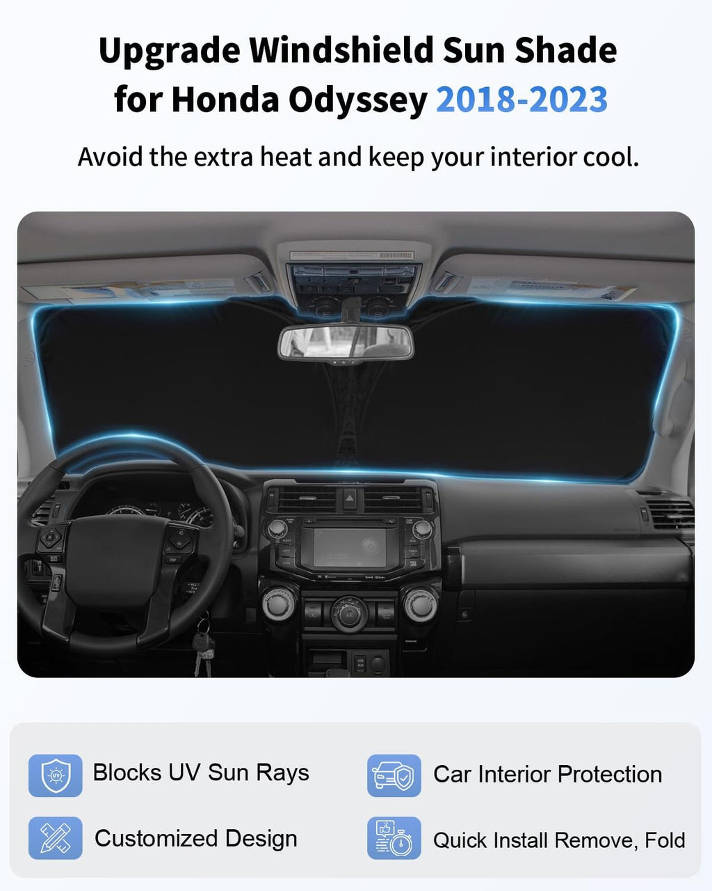 for Odyssey Windshield Sun Shade for 2018-2023 2024 2025 2026 Honda Odyssey LX,EX,EX-L,Touring, Elite Minivan Accessories-Double Layer Foldable Front Window Sunshade, Sun Visor Protector Block UV Ray