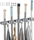 Mop and Broom Holder, 4 Positions 5 Hooks Heavy Duty Mop Hanger Wall Mounted Stainless Steel Organizer for Home Laundry Bathroom, Garage Storage Systems Utility Tools Rack