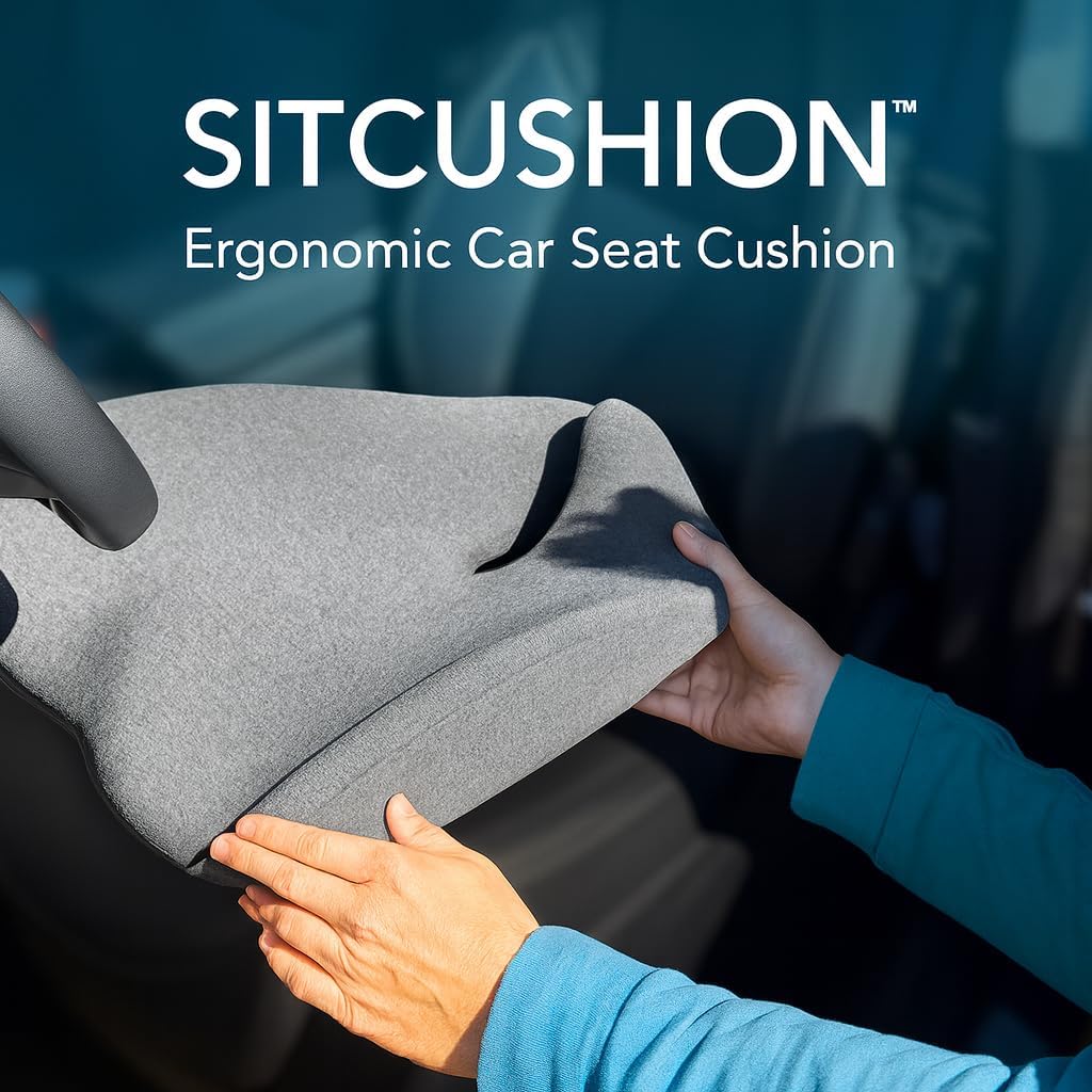 Memory Foam Car Seat Cushion for Back Pain Relief Car Cushions for Driving, Tailbone Pain. Non-Slip Pressure Relief Seat Pad for Truck Driver Essentials with Extra Cover (Black)