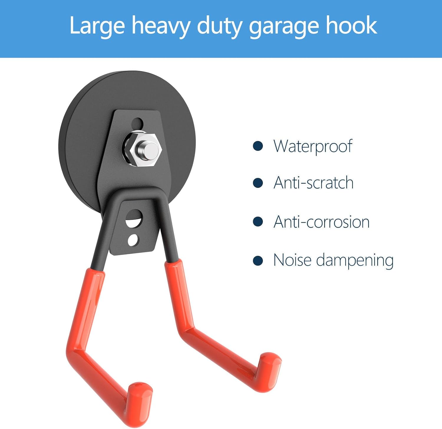 Garage Magnet Hooks, Heavy Duty Magnetic Hooks Tool Hangers for Garage Workshop Magnetic Metal Wall Hook Hangers with Anti-Slip Coating for Ladders, Garden Tools, Bulky Items (4 Pack)