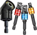 Impact Grade Socket Adapter Set - 3 Pcs Extension Drill Bit Socket Wrench Adapter for Impact Driver 1/4 3/8 1/2" Drive, 105 Degree Right Angle Drill Attachment for Household Workplace Industry