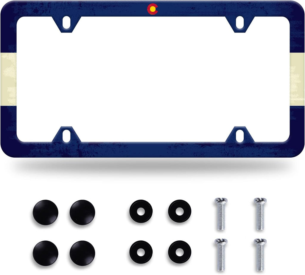 Colorado State Flag License Plate Frame License Plate Stainless Steel Parts Funny License Plate Decorative with Screws Size 12.3" x 6.3" for Men Women