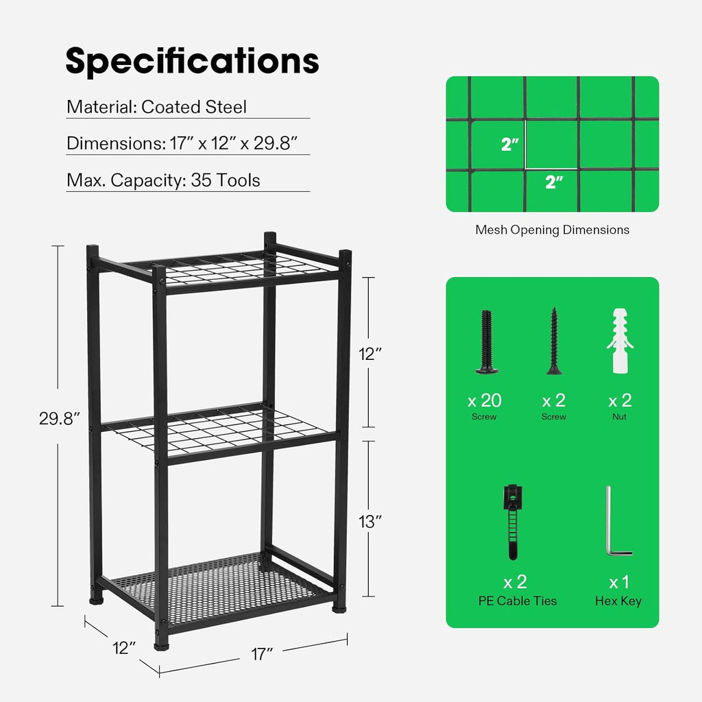 VIVOSUN Garden Tool Organizer, Heavy Duty Steel Tool Rack Tool Stand, Up to 35 Long-Handled Tools, Yard Tool Storage for Garage Shed Home and Outdoor, Medium, Anti-tipping Design