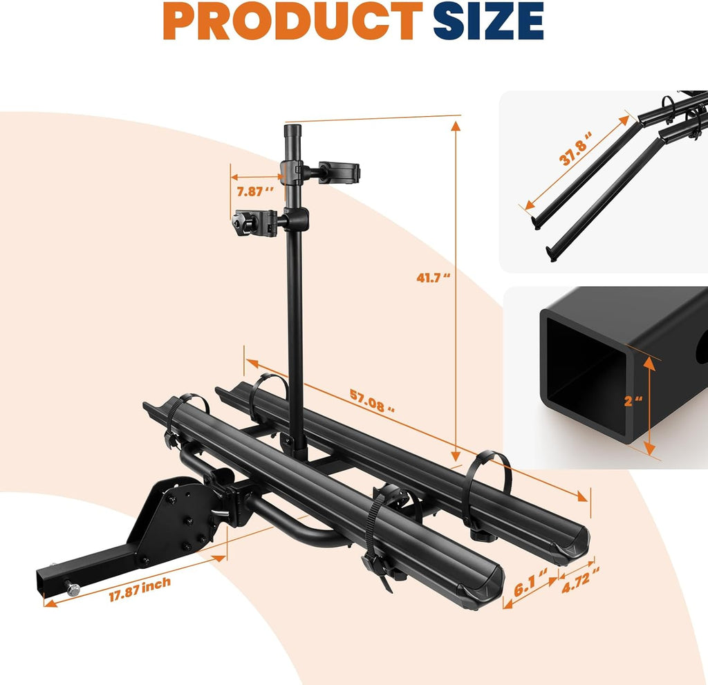 Aluminum 2 EBikes Rack Foldable 2'' Hitch Mounted Carrier Racks w/Ramps Over 200lbs Capacity for 5 inch Fat Tire Heavy Duty Universal E-Bike Racks for SUVs Cars Trucks RV 2-Inch Receiver