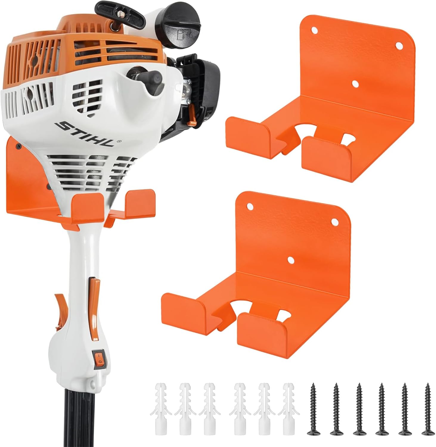 Weedeater Hanger, 2 Pack Weed Eater Hanger for Garage Wall-mounted Organizer Trimmer Rack Storage for Grass Trimmer, Hedge Trimmer, Garage Wall, Garden Tools, Black, Orange