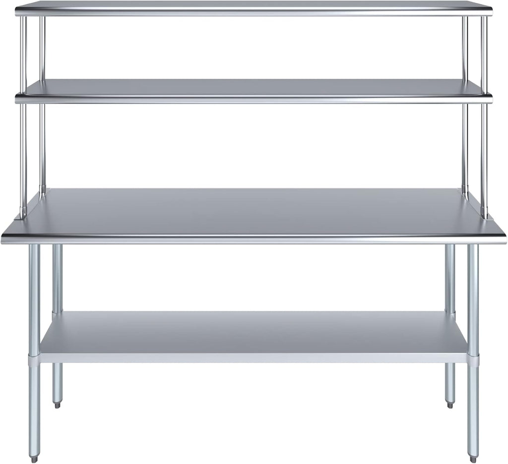 Amgood Stainless Steel Work Table Double Tier Overshelf | Metal Kitchen Prep Table & Shelving Combo (18" x 72" Work Table + 12" Overshelf)