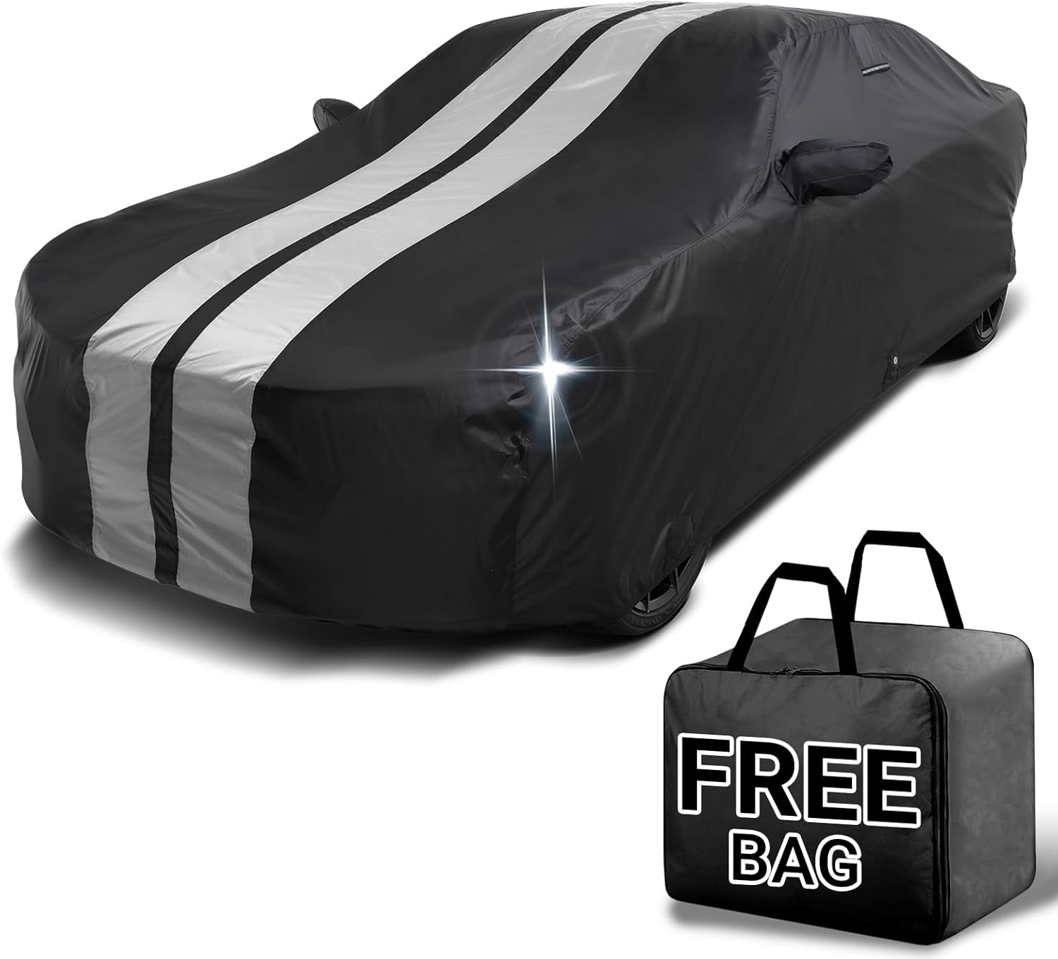 iCarCover Custom Car Cover for Buick Park Avenue (1997-2005) Waterproof All-Weather Rain Snow UV Sun Protector Full Exterior Indoor Outdoor Car Cover (Stripe - Black/Gray)