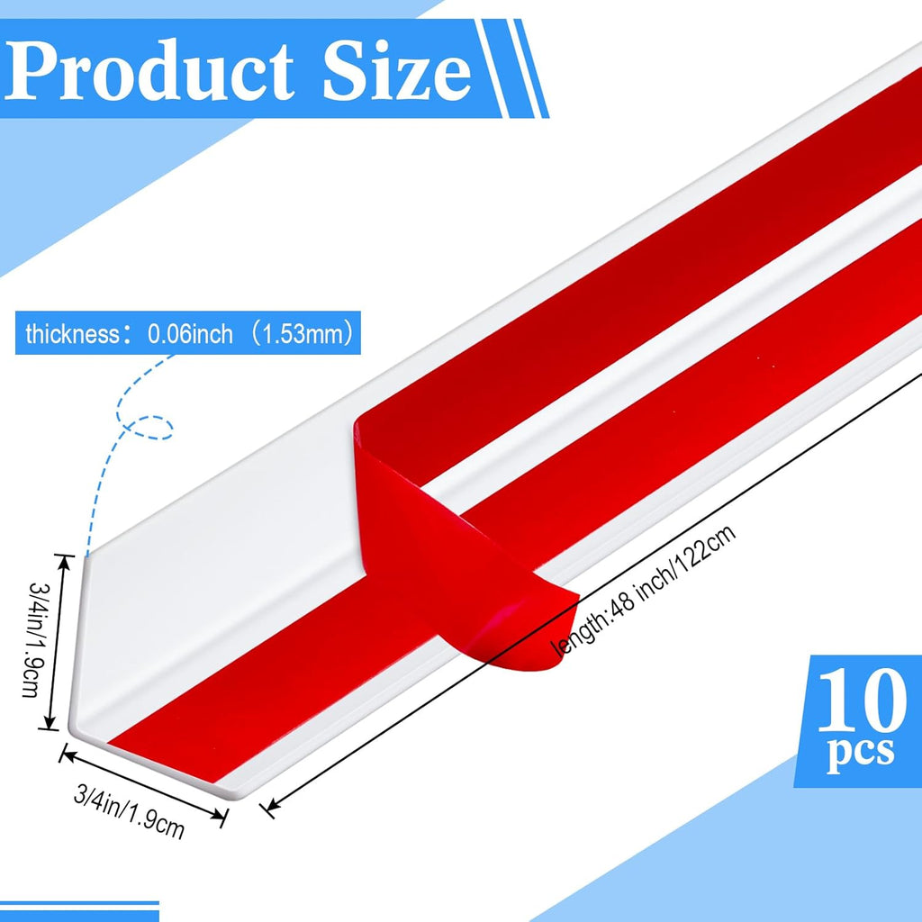 Sasylvia 10 Pcs Wall Corner Protector Guards, 3/4 x 48 Inches Self Adhesive Vinyl Corner Trim Molding, Avoid Scratching Scuffs, Ease Install & Cleaning for Door Countertop Furniture Protection