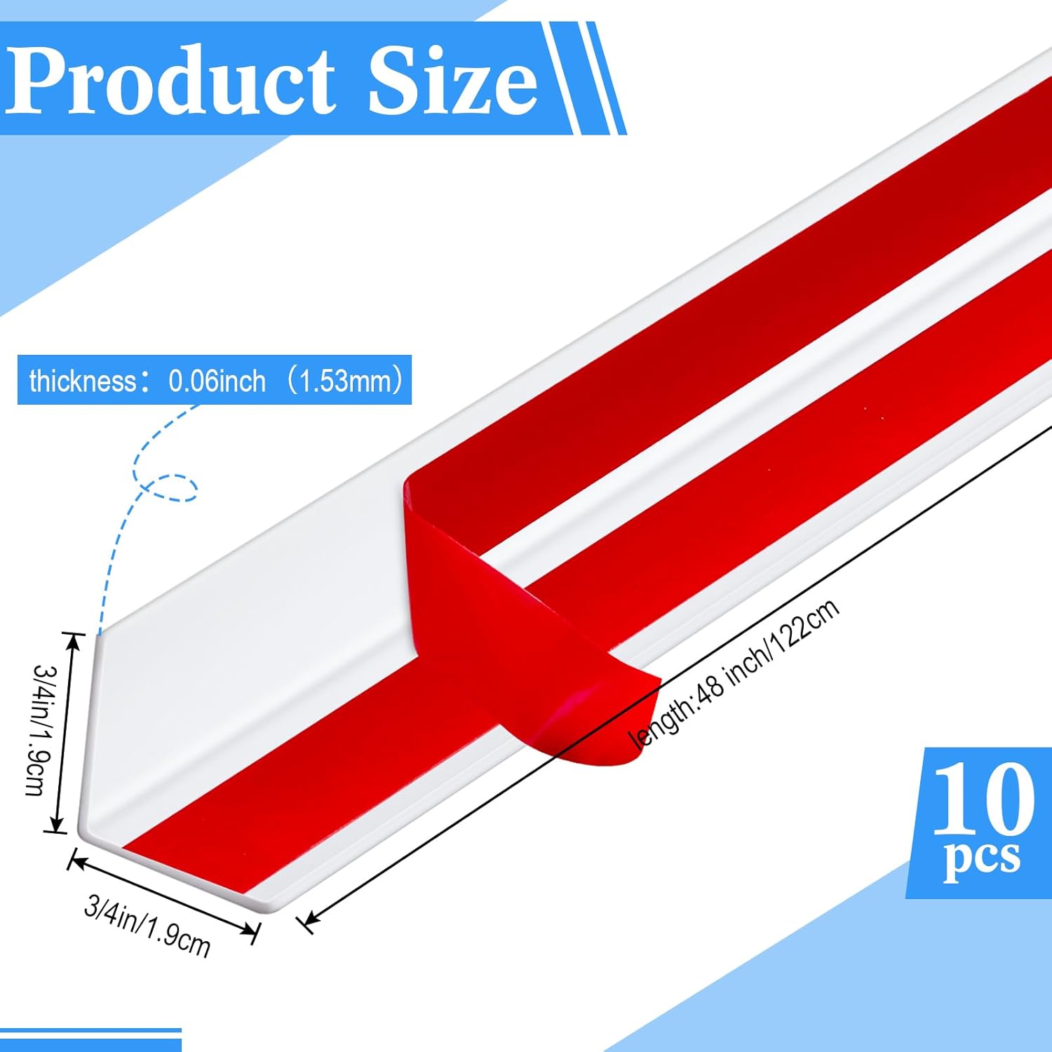Sasylvia 10 Pcs Wall Corner Protector Guards, 3/4 x 48 Inches Self Adhesive Vinyl Corner Trim Molding, Avoid Scratching Scuffs, Ease Install & Cleaning for Door Countertop Furniture Protection